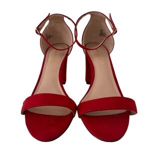 Elegant Red Heeled Sandals With Ankle Strap & Block Heel For Women